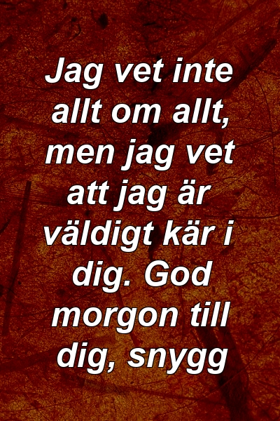 Jag vet inte allt om allt, men jag vet att jag är väldigt kär i dig. God morgon till dig, snygg