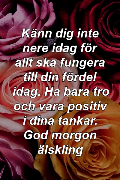 Känn dig inte nere idag för allt ska fungera till din fördel idag. Ha bara tro och vara positiv i dina tankar. God morgon älskling