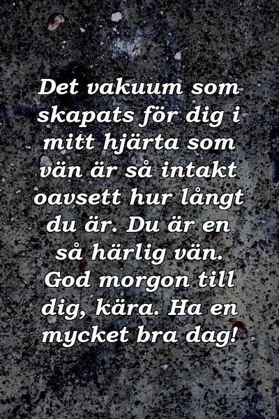 Det vakuum som skapats för dig i mitt hjärta som vän är så intakt oavsett hur långt du är. Du är en så härlig vän. God morgon till dig, kära. Ha en mycket bra dag!