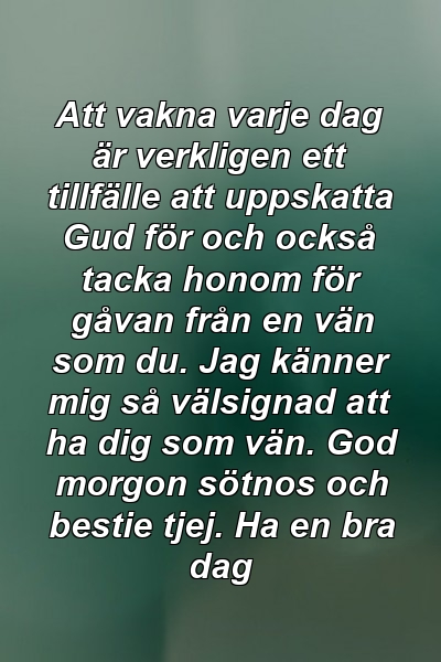 Att vakna varje dag är verkligen ett tillfälle att uppskatta Gud för och också tacka honom för gåvan från en vän som du. Jag känner mig så välsignad att ha dig som vän. God morgon sötnos och bestie tjej. Ha en bra dag