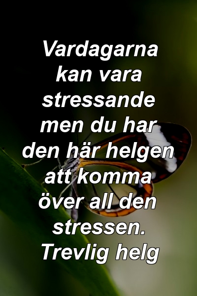 Vardagarna kan vara stressande men du har den här helgen att komma över all den stressen. Trevlig helg