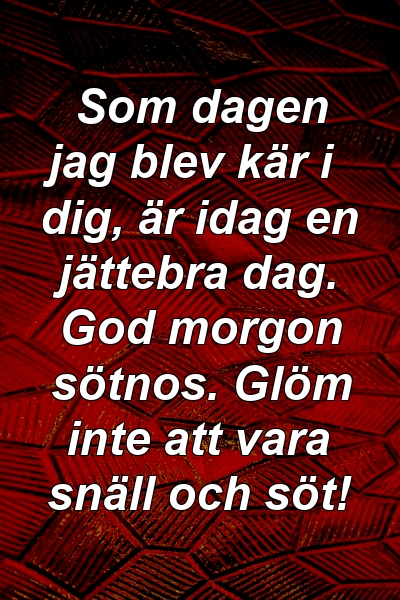 Som dagen jag blev kär i dig, är idag en jättebra dag. God morgon sötnos. Glöm inte att vara snäll och söt!