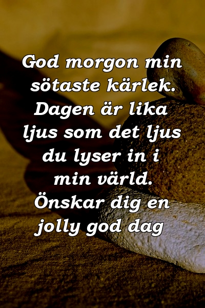 God morgon min sötaste kärlek. Dagen är lika ljus som det ljus du lyser in i min värld. Önskar dig en jolly god dag