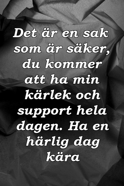 Det är en sak som är säker, du kommer att ha min kärlek och support hela dagen. Ha en härlig dag kära