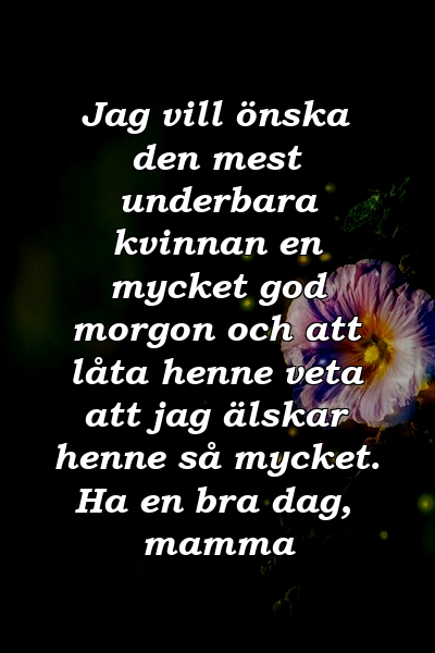 Jag vill önska den mest underbara kvinnan en mycket god morgon och att låta henne veta att jag älskar henne så mycket. Ha en bra dag, mamma