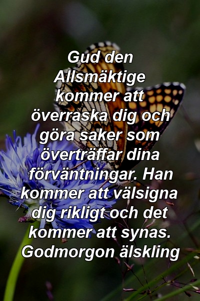 Gud den Allsmäktige kommer att överraska dig och göra saker som överträffar dina förväntningar. Han kommer att välsigna dig rikligt och det kommer att synas. Godmorgon älskling