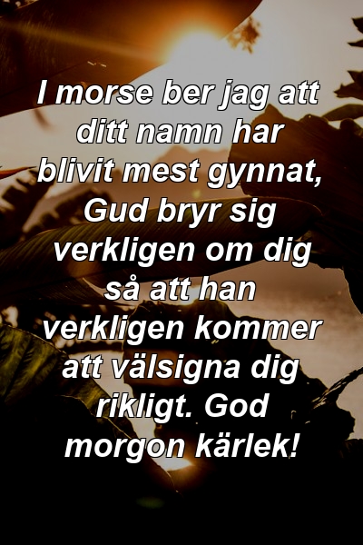 I morse ber jag att ditt namn har blivit mest gynnat, Gud bryr sig verkligen om dig så att han verkligen kommer att välsigna dig rikligt. God morgon kärlek!