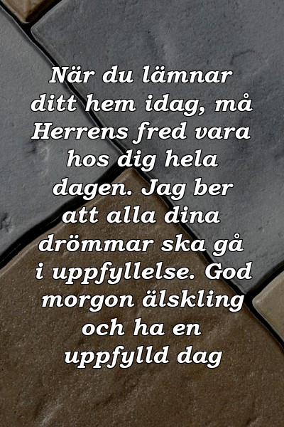 När du lämnar ditt hem idag, må Herrens fred vara hos dig hela dagen. Jag ber att alla dina drömmar ska gå i uppfyllelse. God morgon älskling och ha en uppfylld dag