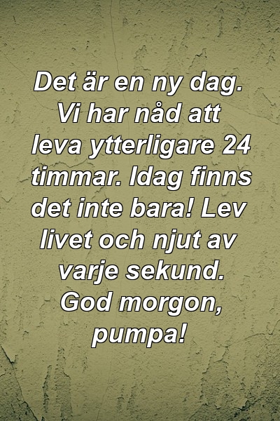 Det är en ny dag. Vi har nåd att leva ytterligare 24 timmar. Idag finns det inte bara! Lev livet och njut av varje sekund. God morgon, pumpa!