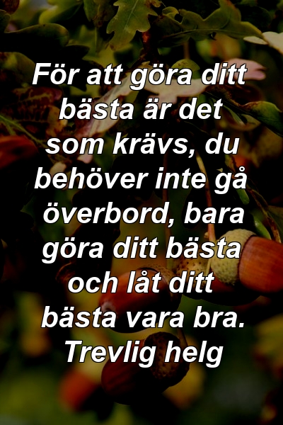 För att göra ditt bästa är det som krävs, du behöver inte gå överbord, bara göra ditt bästa och låt ditt bästa vara bra. Trevlig helg