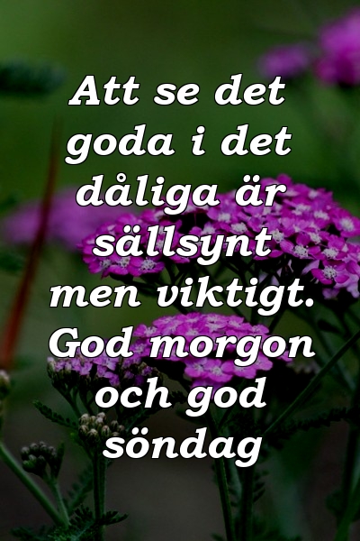 Att se det goda i det dåliga är sällsynt men viktigt. God morgon och god söndag