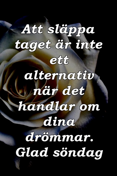 Att släppa taget är inte ett alternativ när det handlar om dina drömmar. Glad söndag