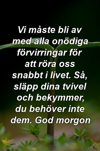 Vi måste bli av med alla onödiga förvirringar för att röra oss snabbt i livet. Så, släpp dina tvivel och bekymmer, du behöver inte dem. God morgon