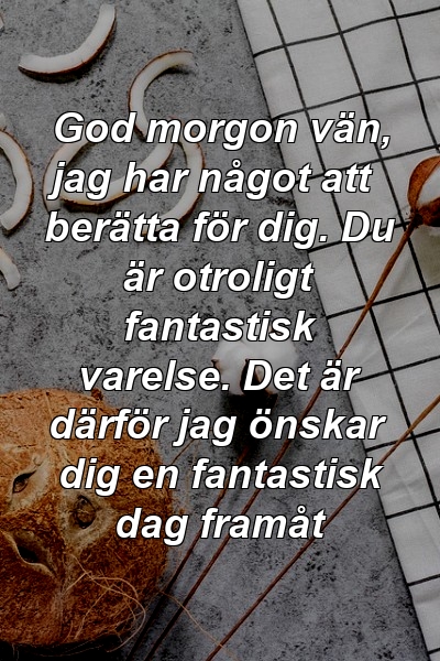 God morgon vän, jag har något att berätta för dig. Du är otroligt fantastisk varelse. Det är därför jag önskar dig en fantastisk dag framåt