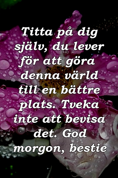 Titta på dig själv, du lever för att göra denna värld till en bättre plats. Tveka inte att bevisa det. God morgon, bestie