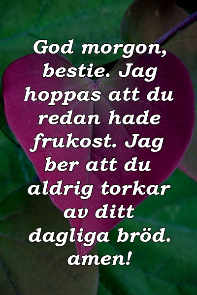 God morgon, bestie. Jag hoppas att du redan hade frukost. Jag ber att du aldrig torkar av ditt dagliga bröd. amen!