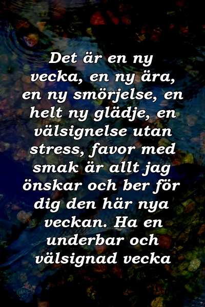 Det är en ny vecka, en ny ära, en ny smörjelse, en helt ny glädje, en välsignelse utan stress, favor med smak är allt jag önskar och ber för dig den här nya veckan. Ha en underbar och välsignad vecka