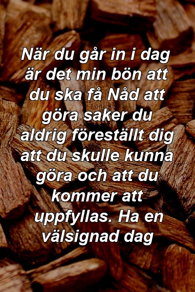 När du går in i dag är det min bön att du ska få Nåd att göra saker du aldrig föreställt dig att du skulle kunna göra och att du kommer att uppfyllas. Ha en välsignad dag