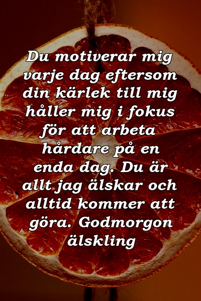 Du motiverar mig varje dag eftersom din kärlek till mig håller mig i fokus för att arbeta hårdare på en enda dag. Du är allt jag älskar och alltid kommer att göra. Godmorgon älskling