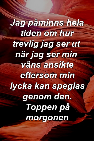 Jag påminns hela tiden om hur trevlig jag ser ut när jag ser min väns ansikte eftersom min lycka kan speglas genom den. Toppen på morgonen