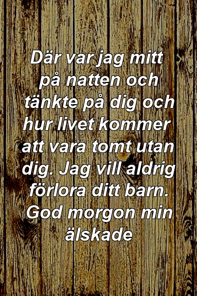 Där var jag mitt på natten och tänkte på dig och hur livet kommer att vara tomt utan dig. Jag vill aldrig förlora ditt barn. God morgon min älskade