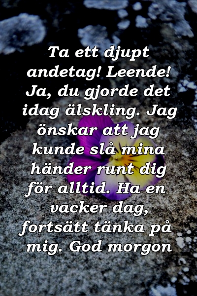 Ta ett djupt andetag! Leende! Ja, du gjorde det idag älskling. Jag önskar att jag kunde slå mina händer runt dig för alltid. Ha en vacker dag, fortsätt tänka på mig. God morgon