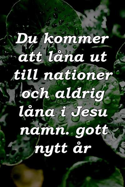 Du kommer att låna ut till nationer och aldrig låna i Jesu namn. gott nytt år