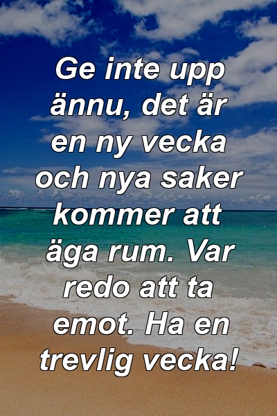 Ge inte upp ännu, det är en ny vecka och nya saker kommer att äga rum. Var redo att ta emot. Ha en trevlig vecka!