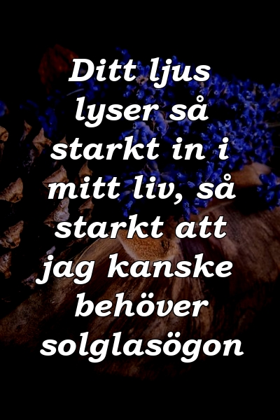 Ditt ljus lyser så starkt in i mitt liv, så starkt att jag kanske behöver solglasögon