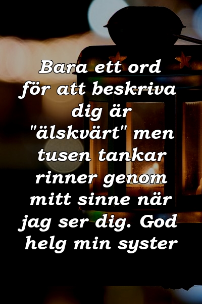 Bara ett ord för att beskriva dig är "älskvärt" men tusen tankar rinner genom mitt sinne när jag ser dig. God helg min syster