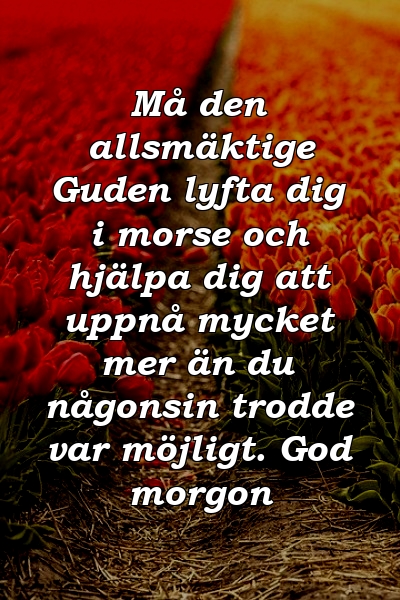 Må den allsmäktige Guden lyfta dig i morse och hjälpa dig att uppnå mycket mer än du någonsin trodde var möjligt. God morgon