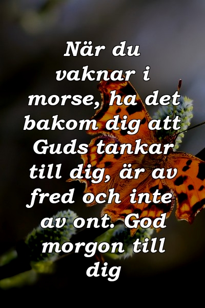 När du vaknar i morse, ha det bakom dig att Guds tankar till dig, är av fred och inte av ont. God morgon till dig