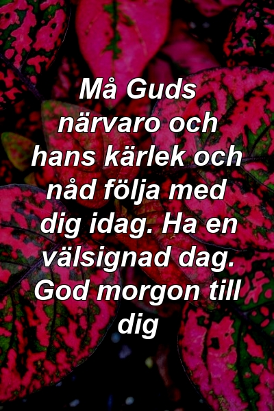 Må Guds närvaro och hans kärlek och nåd följa med dig idag. Ha en välsignad dag. God morgon till dig