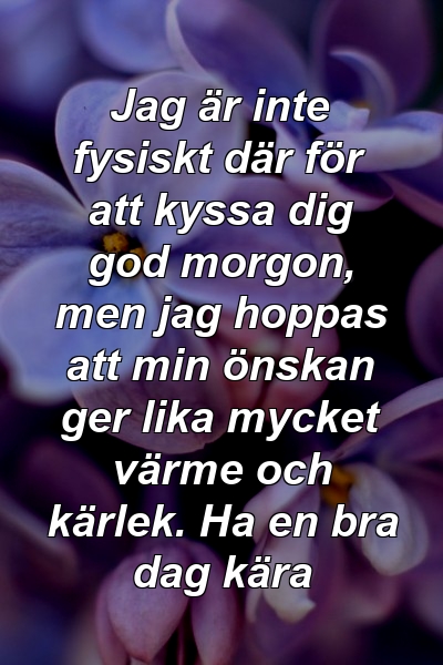 Jag är inte fysiskt där för att kyssa dig god morgon, men jag hoppas att min önskan ger lika mycket värme och kärlek. Ha en bra dag kära