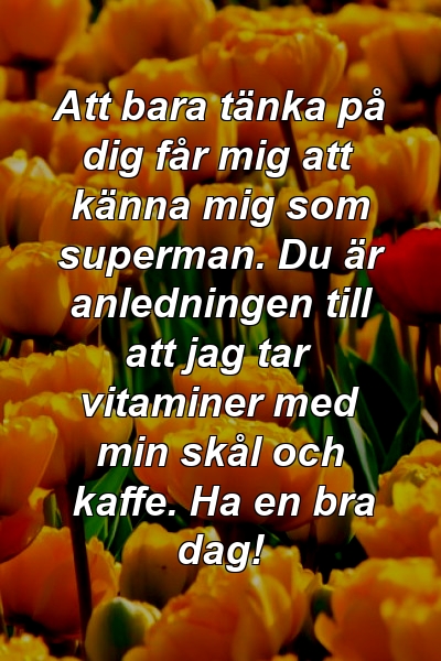 Att bara tänka på dig får mig att känna mig som superman. Du är anledningen till att jag tar vitaminer med min skål och kaffe. Ha en bra dag!