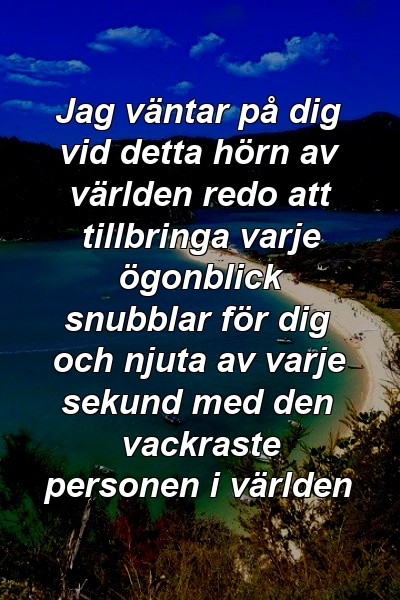 Jag väntar på dig vid detta hörn av världen redo att tillbringa varje ögonblick snubblar för dig och njuta av varje sekund med den vackraste personen i världen