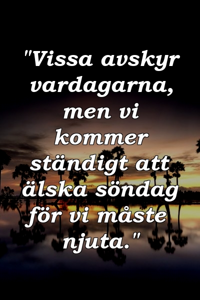 "Vissa avskyr vardagarna, men vi kommer ständigt att älska söndag för vi måste njuta."