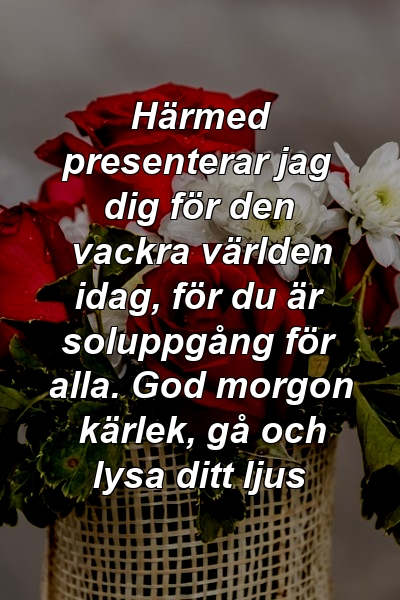 Härmed presenterar jag dig för den vackra världen idag, för du är soluppgång för alla. God morgon kärlek, gå och lysa ditt ljus