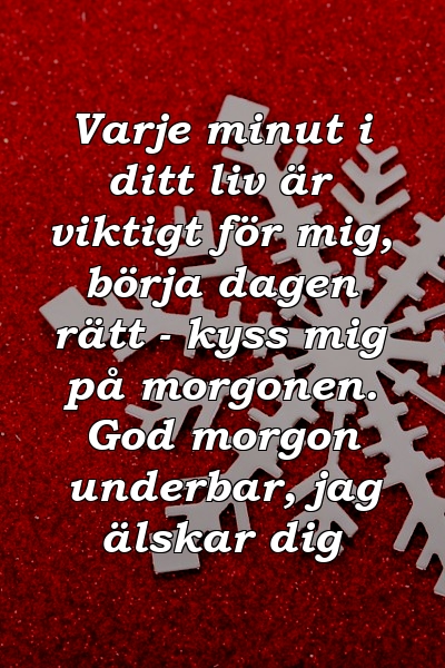 Varje minut i ditt liv är viktigt för mig, börja dagen rätt - kyss mig på morgonen. God morgon underbar, jag älskar dig