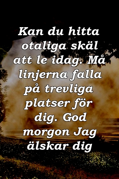 Kan du hitta otaliga skäl att le idag. Må linjerna falla på trevliga platser för dig. God morgon Jag älskar dig