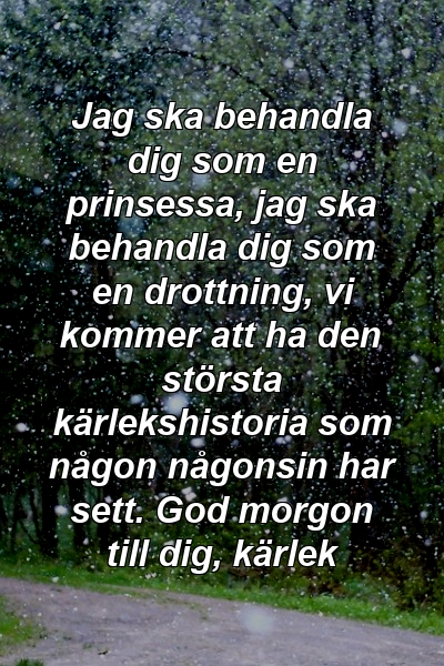 Jag ska behandla dig som en prinsessa, jag ska behandla dig som en drottning, vi kommer att ha den största kärlekshistoria som någon någonsin har sett. God morgon till dig, kärlek