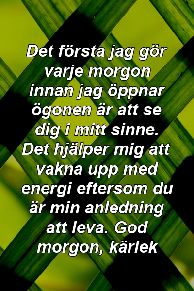 Det första jag gör varje morgon innan jag öppnar ögonen är att se dig i mitt sinne. Det hjälper mig att vakna upp med energi eftersom du är min anledning att leva. God morgon, kärlek