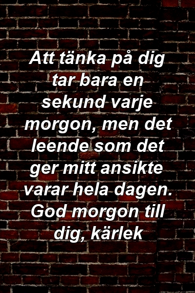 Att tänka på dig tar bara en sekund varje morgon, men det leende som det ger mitt ansikte varar hela dagen. God morgon till dig, kärlek