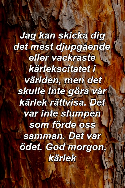 Jag kan skicka dig det mest djupgående eller vackraste kärlekscitatet i världen, men det skulle inte göra vår kärlek rättvisa. Det var inte slumpen som förde oss samman. Det var ödet. God morgon, kärlek