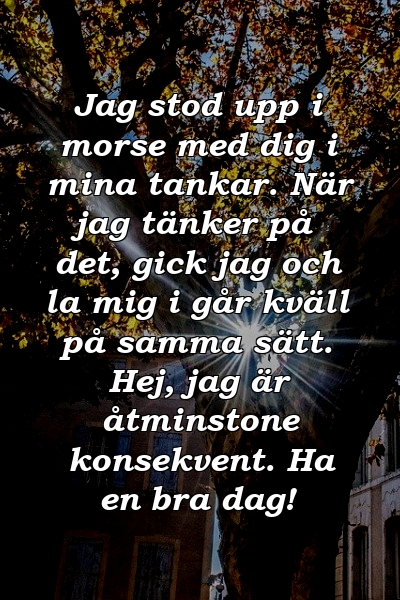 Jag stod upp i morse med dig i mina tankar. När jag tänker på det, gick jag och la mig i går kväll på samma sätt. Hej, jag är åtminstone konsekvent. Ha en bra dag!