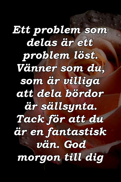 Ett problem som delas är ett problem löst. Vänner som du, som är villiga att dela bördor är sällsynta. Tack för att du är en fantastisk vän. God morgon till dig