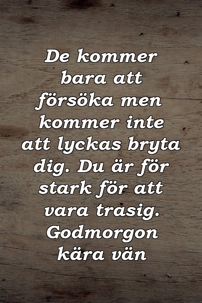 De kommer bara att försöka men kommer inte att lyckas bryta dig. Du är för stark för att vara trasig. Godmorgon kära vän