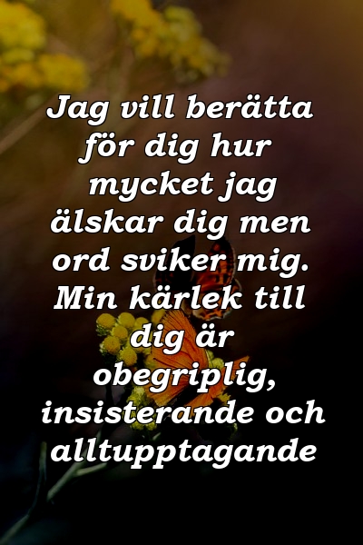 Jag vill berätta för dig hur mycket jag älskar dig men ord sviker mig. Min kärlek till dig är obegriplig, insisterande och alltupptagande