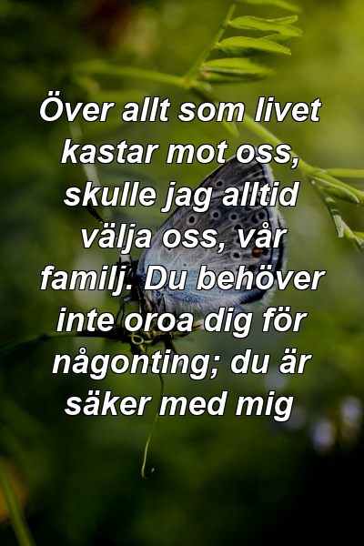 Över allt som livet kastar mot oss, skulle jag alltid välja oss, vår familj. Du behöver inte oroa dig för någonting; du är säker med mig