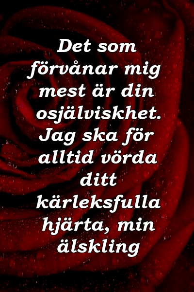 Det som förvånar mig mest är din osjälviskhet. Jag ska för alltid vörda ditt kärleksfulla hjärta, min älskling